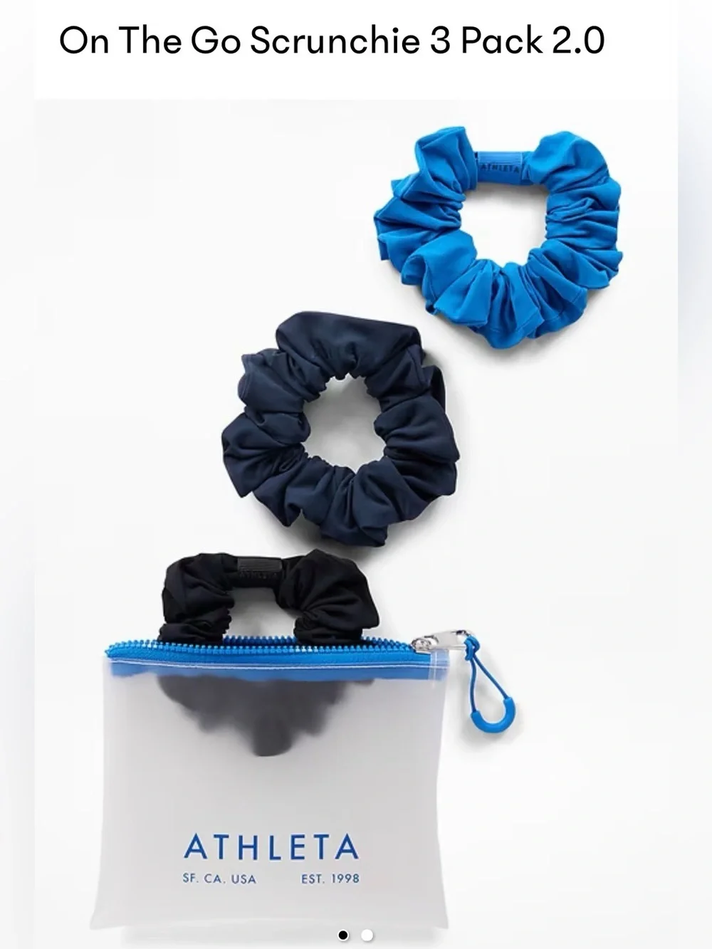 NWT Athleta Pouch Blue, Navy & Black Scrunchies on the go scrunchies set of 3 - Picture 4 of 5